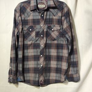 Stylish Plaid Button-Down Shirt - Brown and Blue